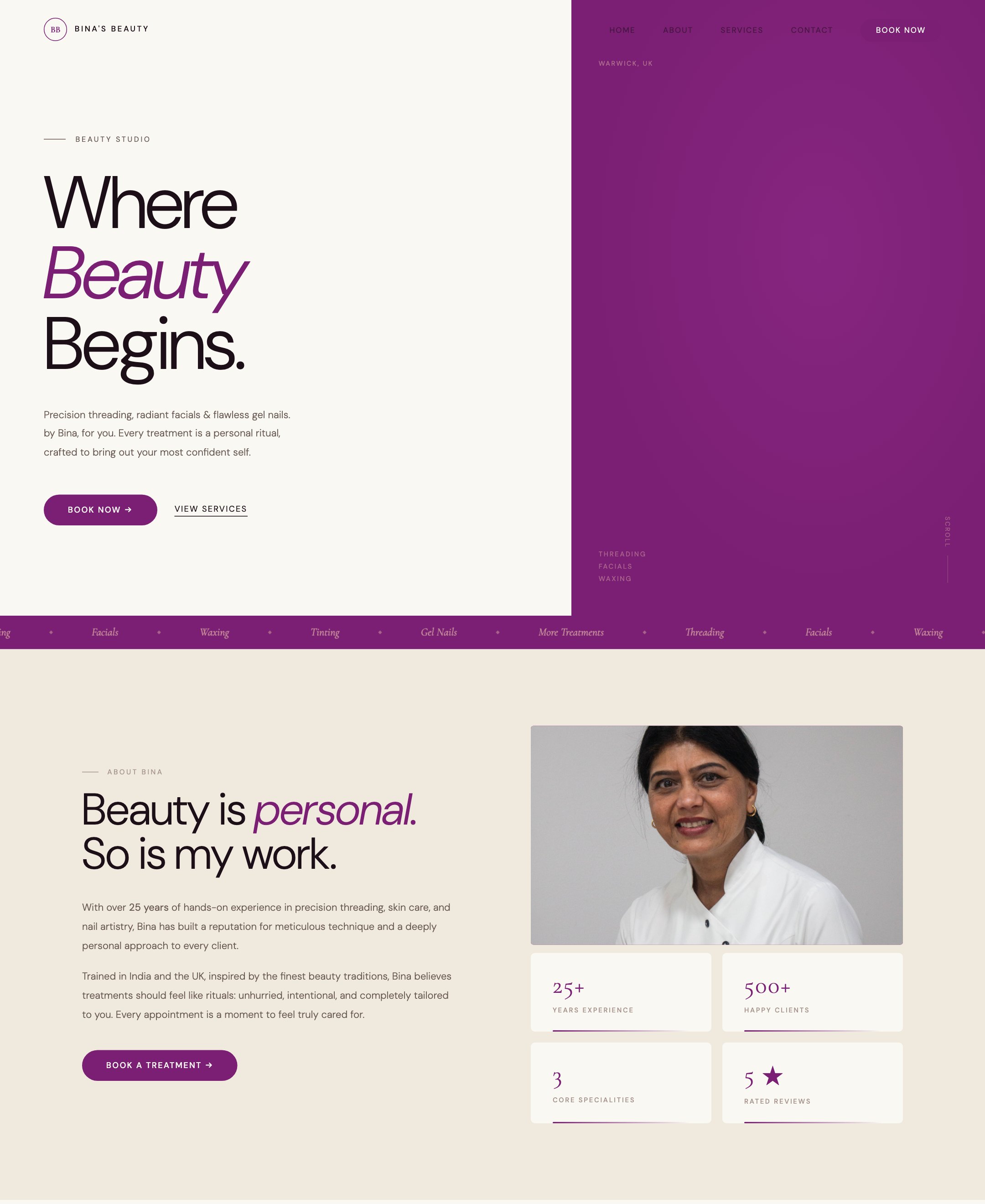 Bina's Beauty website
