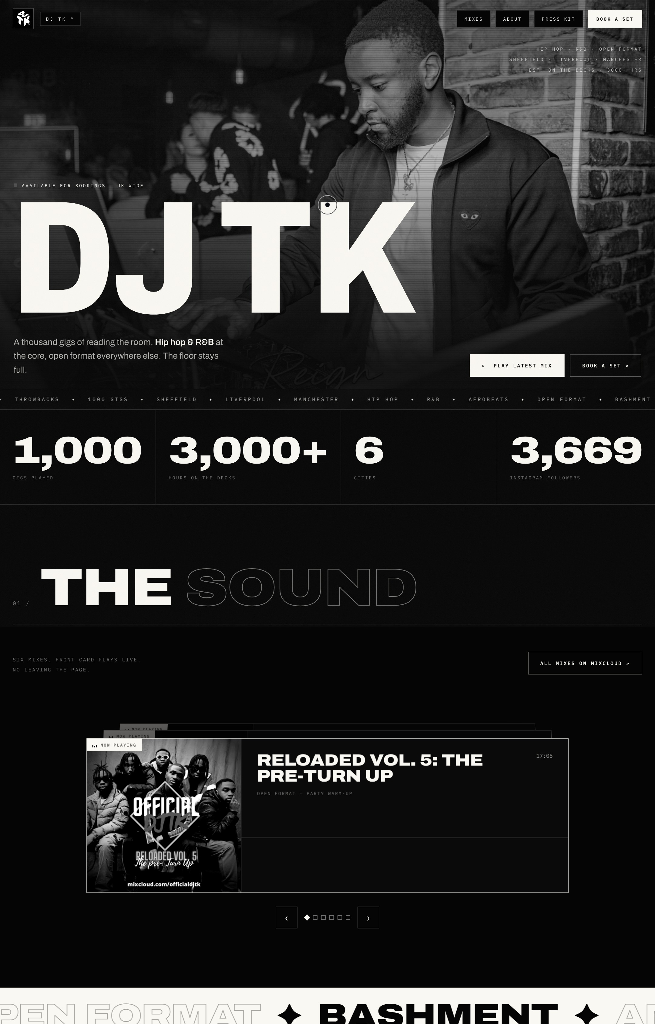 DJ TK full website, below the hero